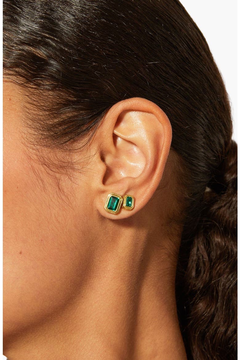 Lab Grown Emerald Heirloom Stud Earrings, Alternate, color, Yellow Gold Vermeil