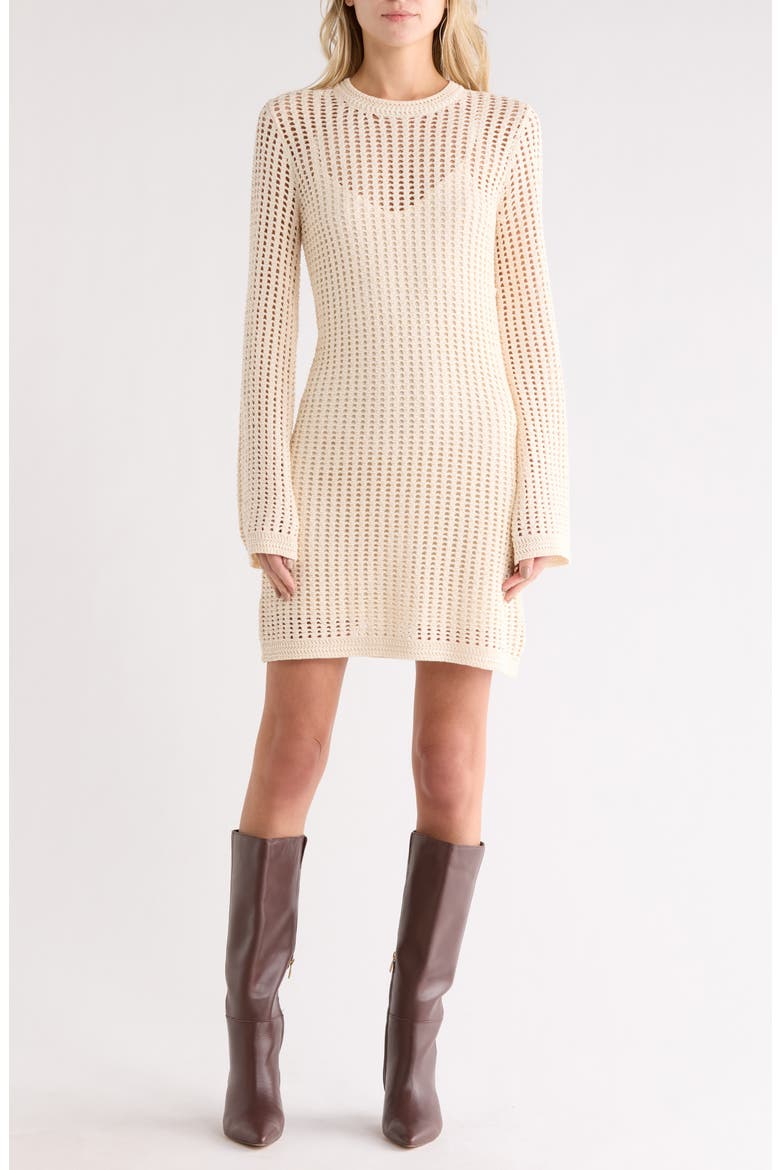 The Crochet Bell Sleeve Cotton Dress, Main, color, BEIGE