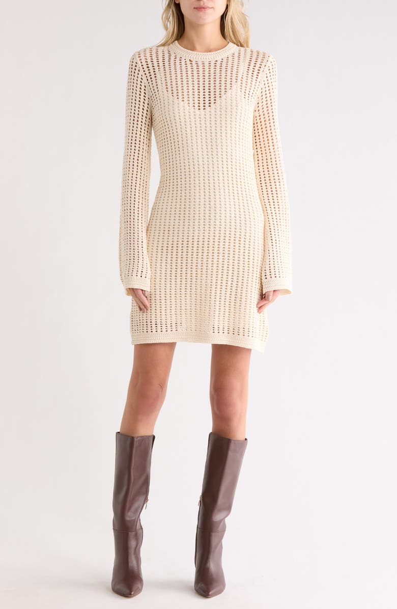 FRAME The Crochet Bell Sleeve Cotton Dress, Main, color, Beige