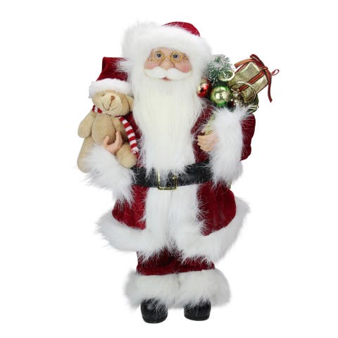Standing Santa Claus Christmas Figure with Present Bag - 16" - Red and White
