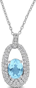 DELMAR Sky Blue Topaz & White Topaz Pendant Necklace