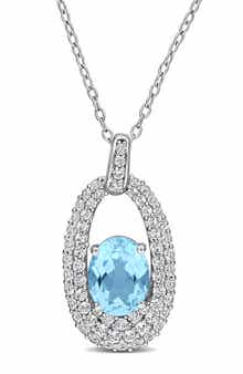 DELMAR Sky Blue Topaz & White Topaz Pendant Necklace
