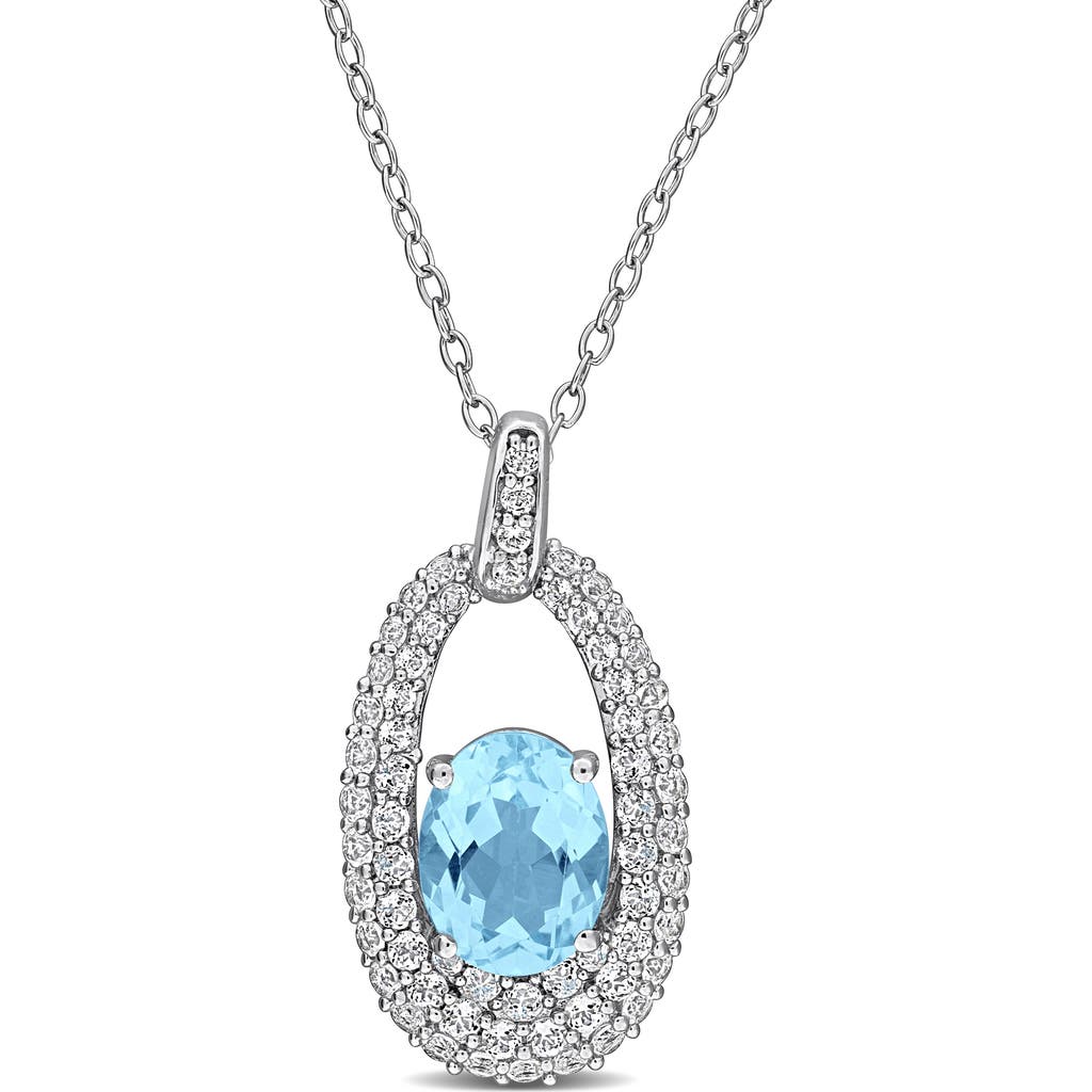 Delmar Sky Blue Topaz & White Topaz Pendant Necklace In Metallic