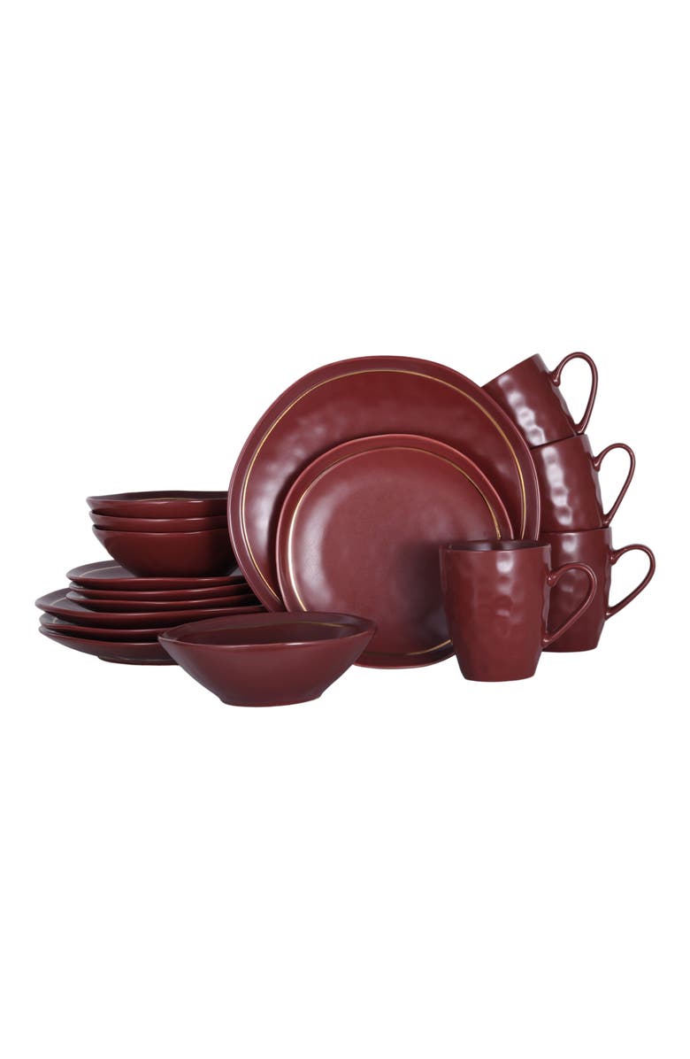 Stone Lain Clara Porcelain 16-Piece Dinnerware Set, Main, color, Burgundy