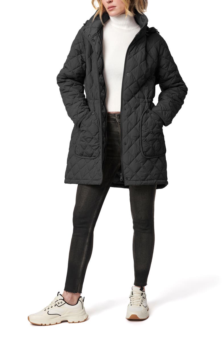 Bernardo Diamond Quilted Hooded Puffer Coat, Alternate, color, Black