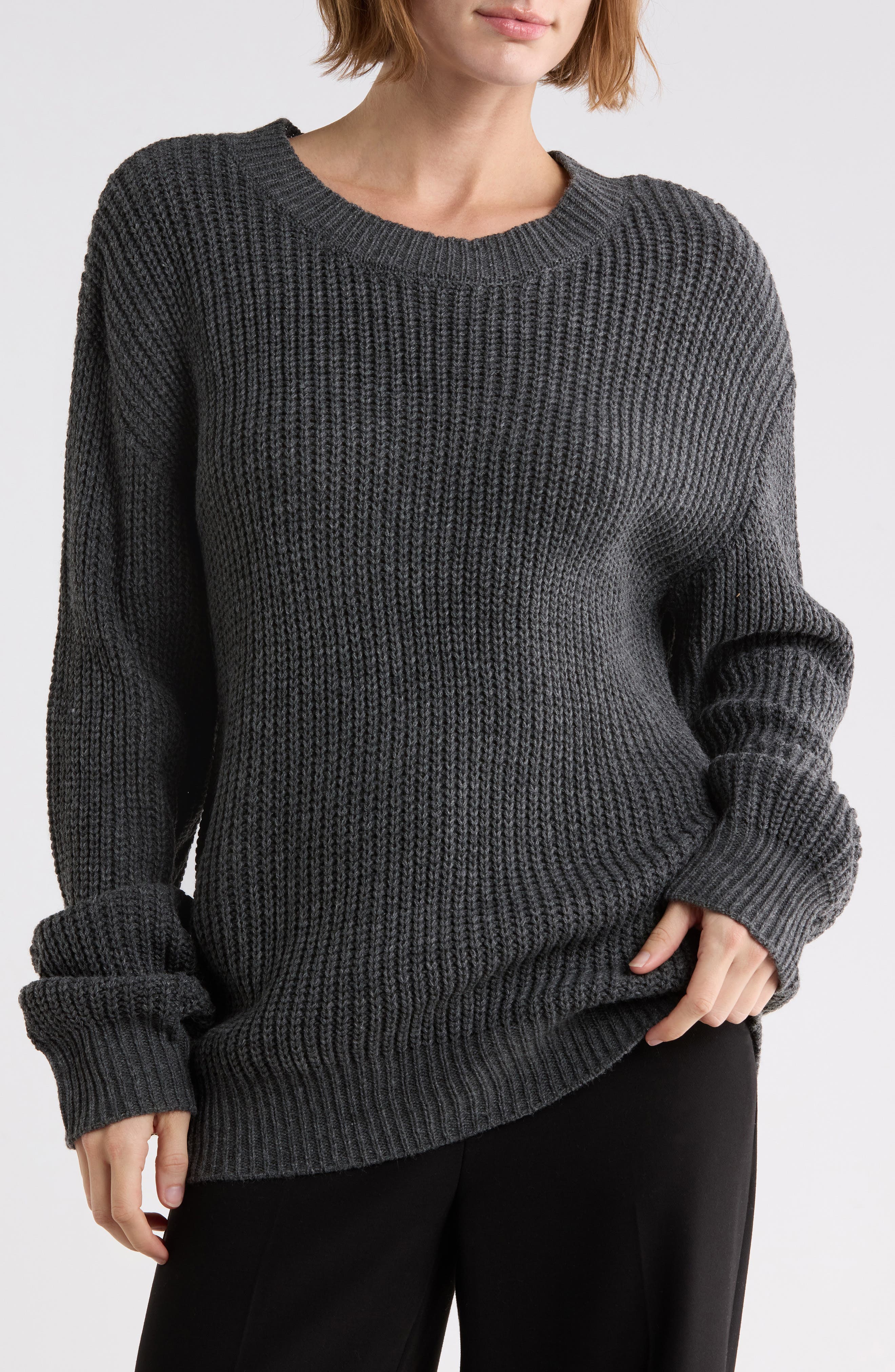 Chunky Ribbed Crewneck Sweater