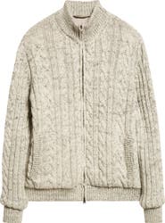 Herno Mélange Wool Cable Knit Sweater Jacket