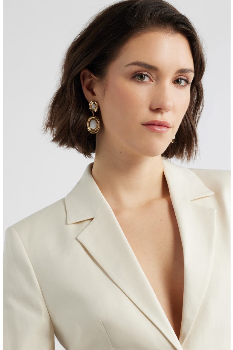 Oval Frame Shell Drop Earrings, Alternate, color, WHITE- GOLD