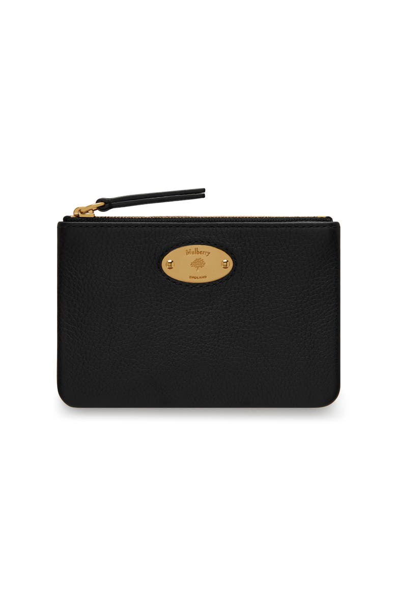 Plaque Small Leather Zip Coin Pouch, Main, color, Black