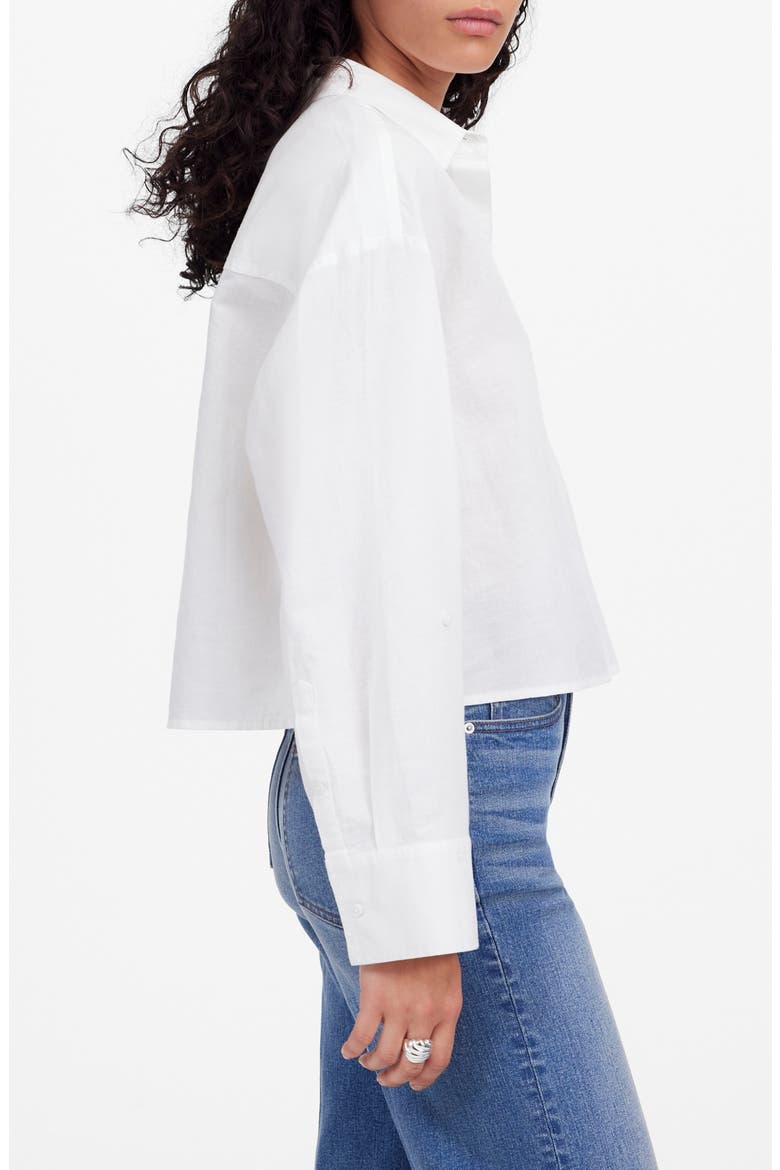 Straight Hem Crop Linen & Cotton Button-Up Shirt, Alternate, color, WHITE