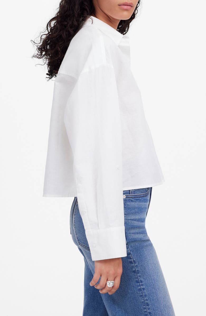 Madewell Straight Hem Crop Linen & Cotton Button-Up Shirt, Alternate, color, White