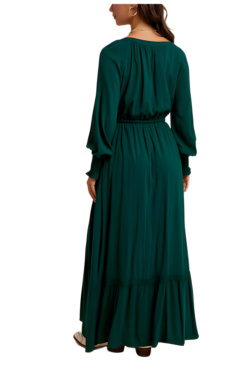 Knit and Lounge Long Sleeve Front Button Waist Tie Maxi Dress, Alternate, color, Emerald