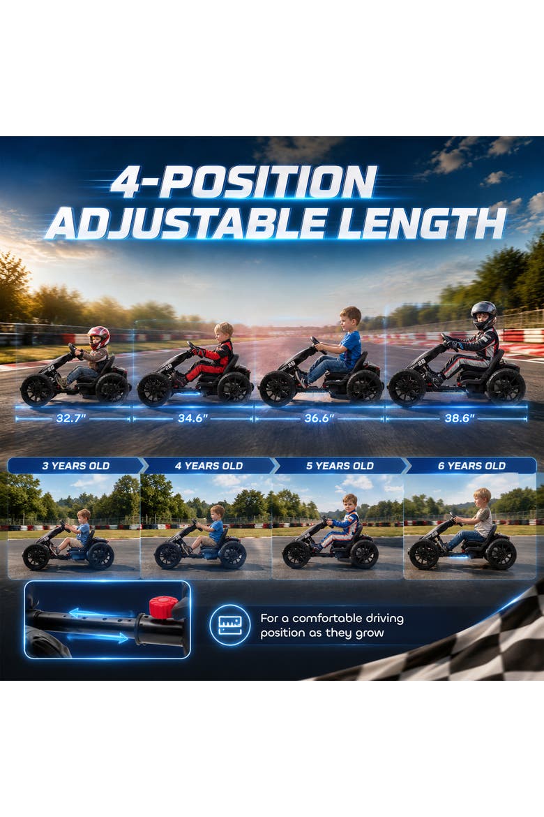 Electric Go Kart for Kids, 12V Outdoor Ride On Race Toy with Dual Motors, 4-Position Adjustable Seat, Soft Start, Alternate, color, Black