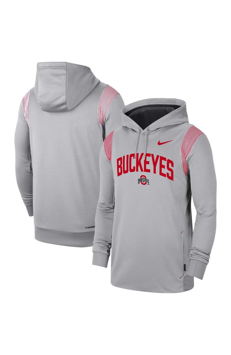 Nike Men's Nike Gray Ohio State Buckeyes 2022 Game Day Sideline Performance Pullover Hoodie, Main, color, 