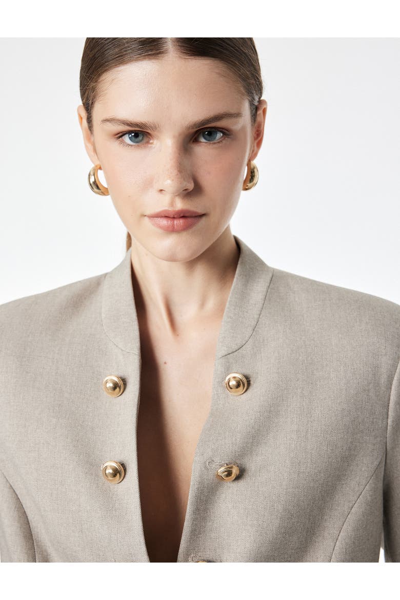 Stand Collar Long Sleeve Military Blazer with Gold Button Detail, Alternate, color, BEIGE