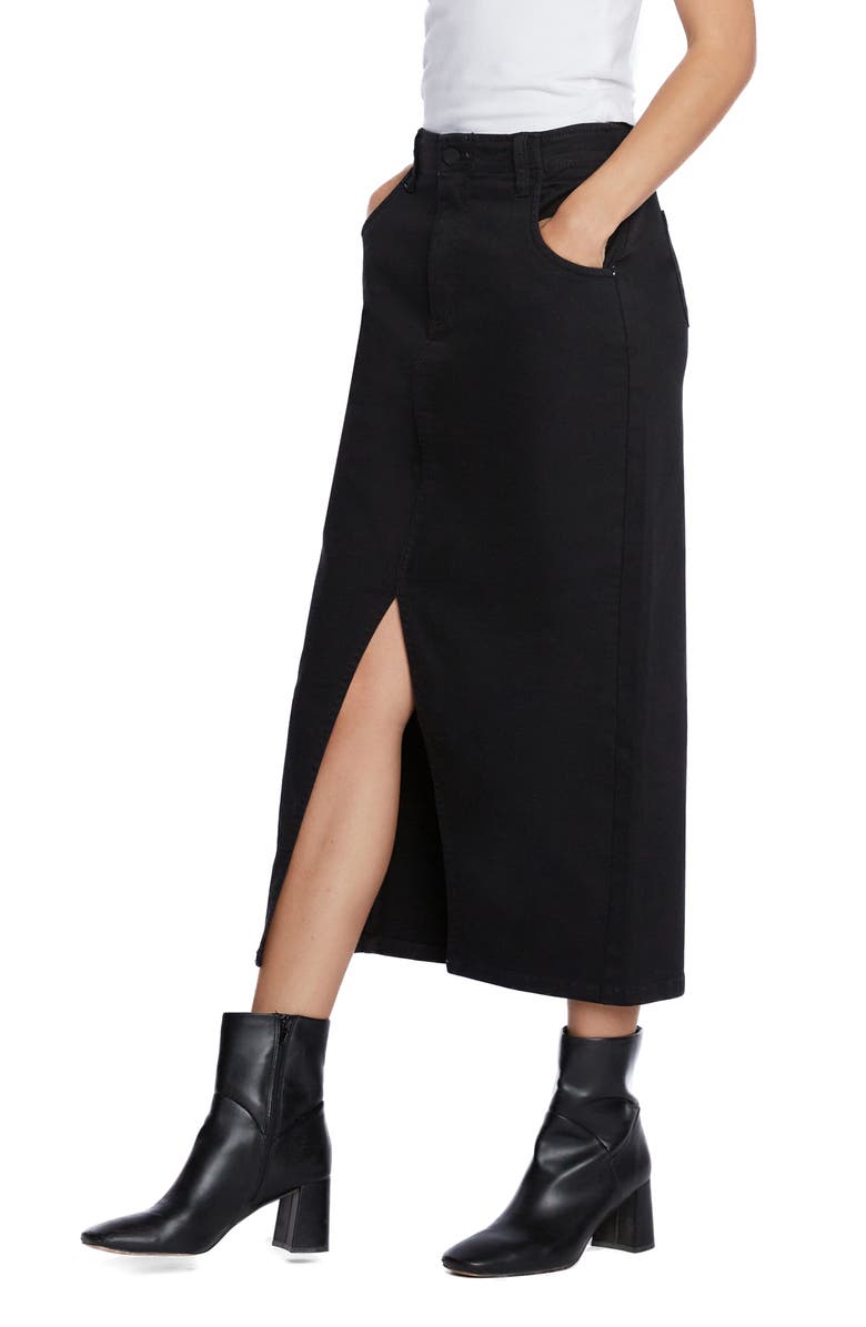 Wash Lab Denim Daily Slit Denim Midi Skirt, Alternate, color, Black Sky