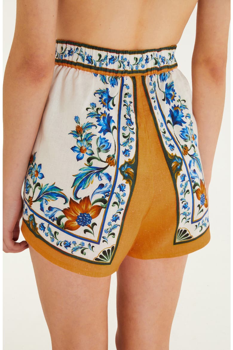 Flora Tile Print Linen Blend Shorts, Alternate, color, FLORA TILE OFF-WHITE
