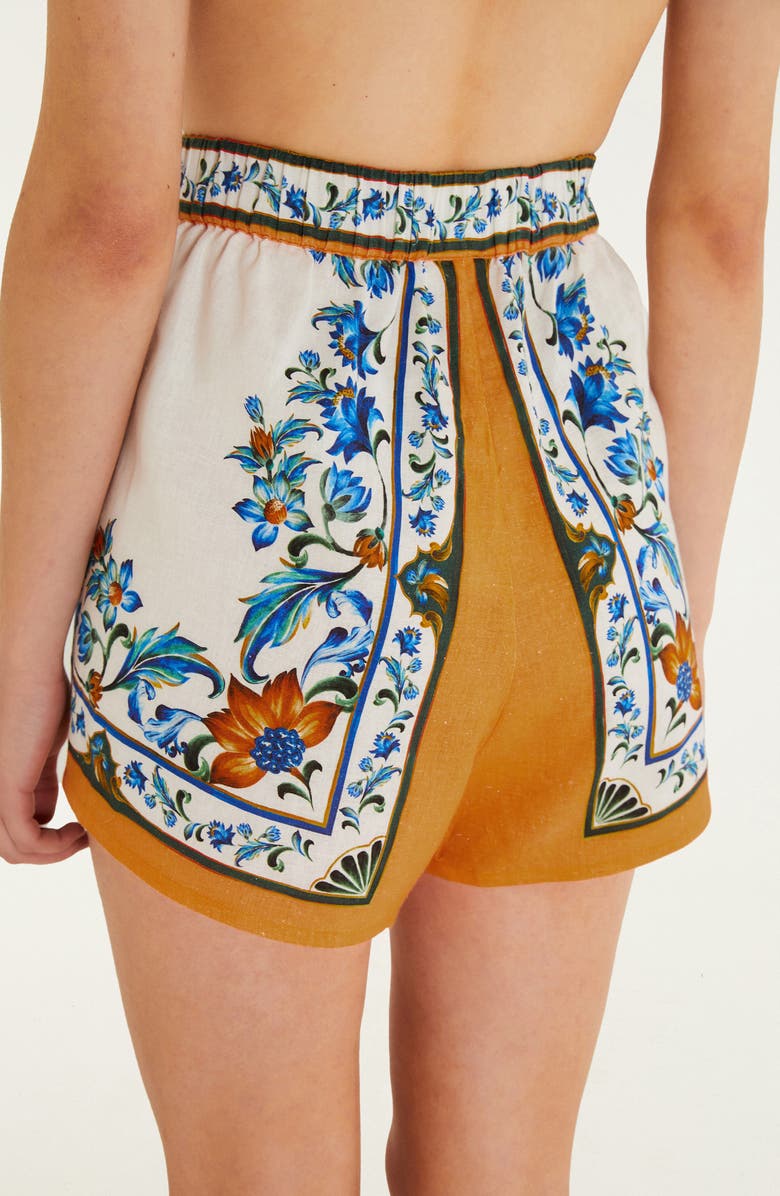 FARM Rio Flora Tile Print Linen Blend Shorts, Alternate, color, Flora Tile Off-White