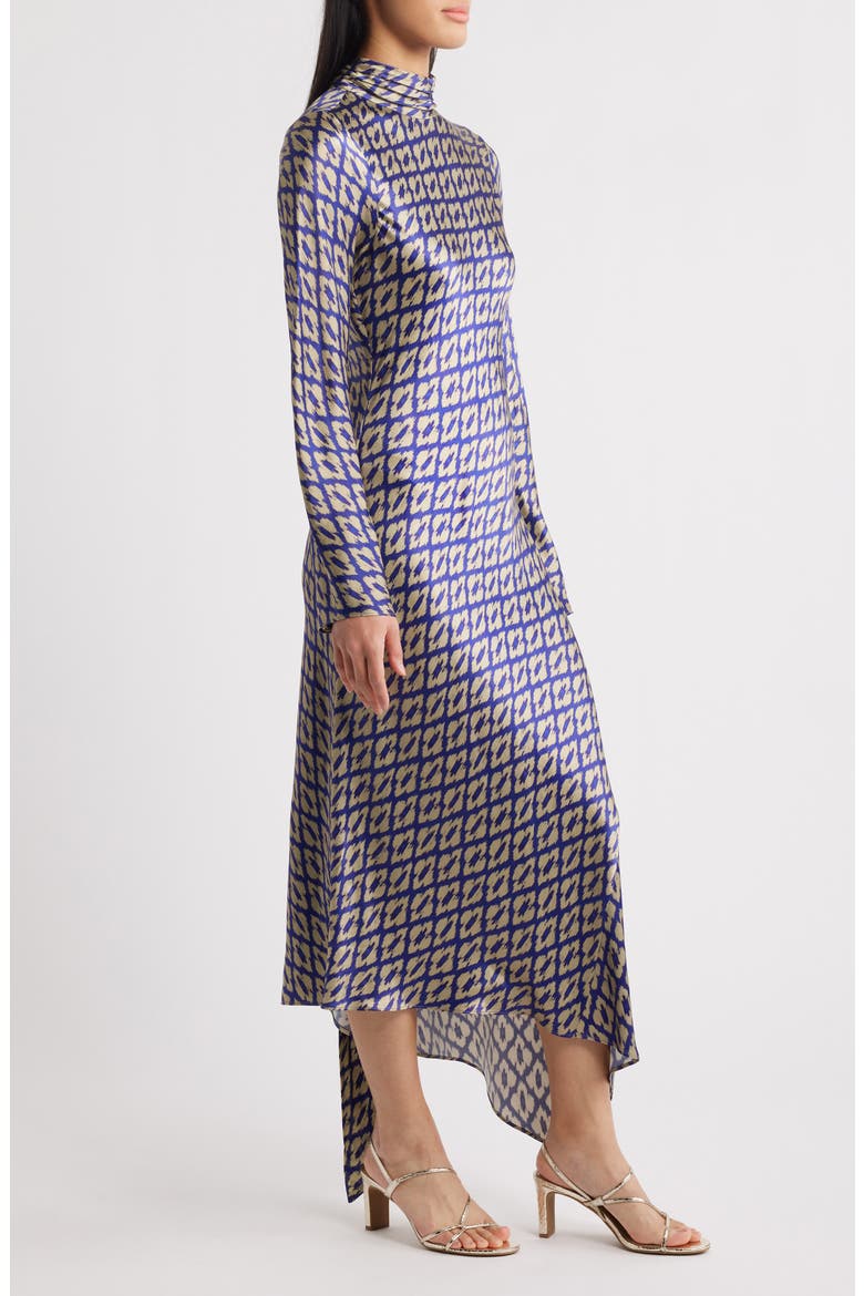 Neena Ikat Print Long Sleeve Asymmetric Cocktail Dress with Dupatta, Alternate, color, IKAT INDIGO