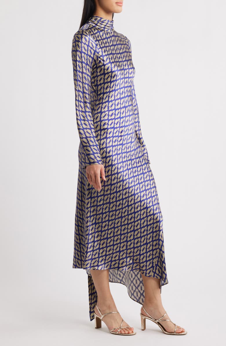 Sani Neena Ikat Print Long Sleeve Asymmetric Cocktail Dress with Dupatta, Alternate, color, Ikat Indigo