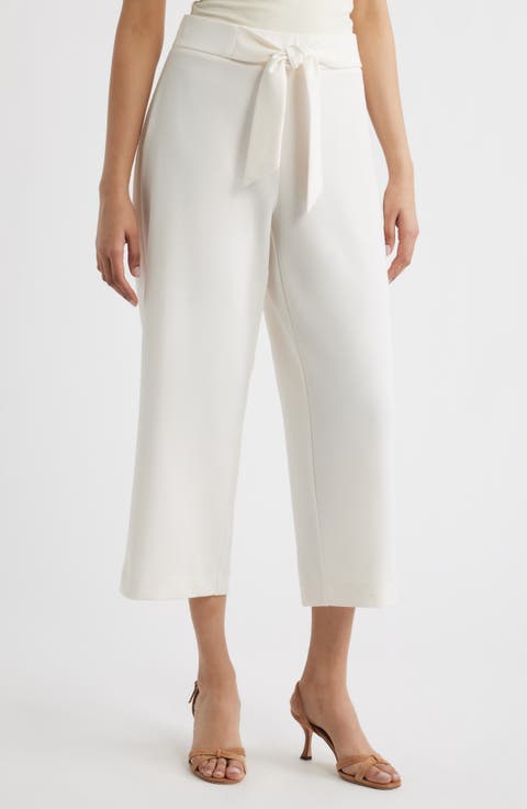 Tie Front Pull-On Wide Leg Crop Pants (Petite)