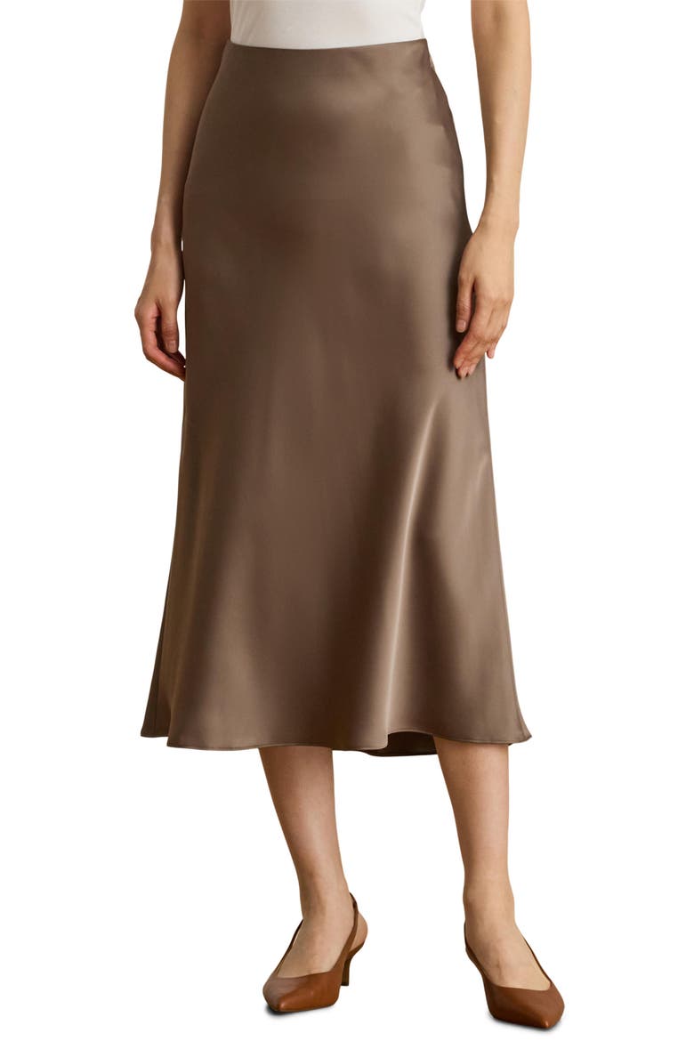 Satin Charmeuse Midi Skirt, Main, color, TAUPE BROWN