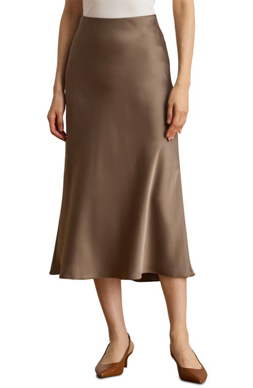 Ralph Lauren Lauren Satin Charmeuse Midi Skirt In Brown