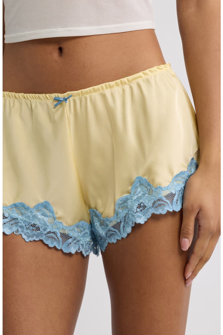 Lace Trim Satin Shorts, Alternate, color, YELLOW