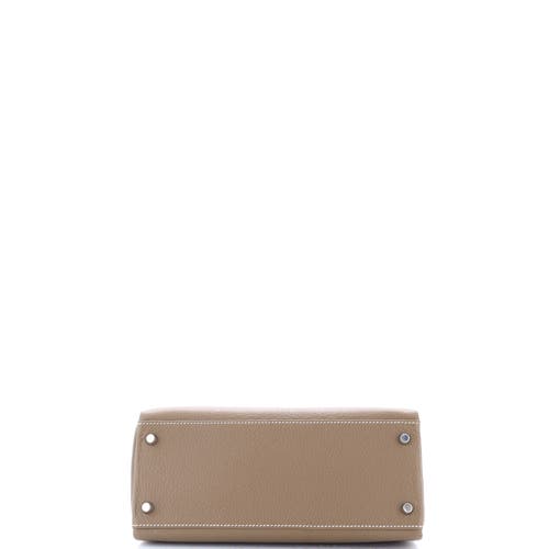 Pre-owned Hermes  Hermes Kelly Handbag Grey Clemence With Palladium Hardware 28 In Brown