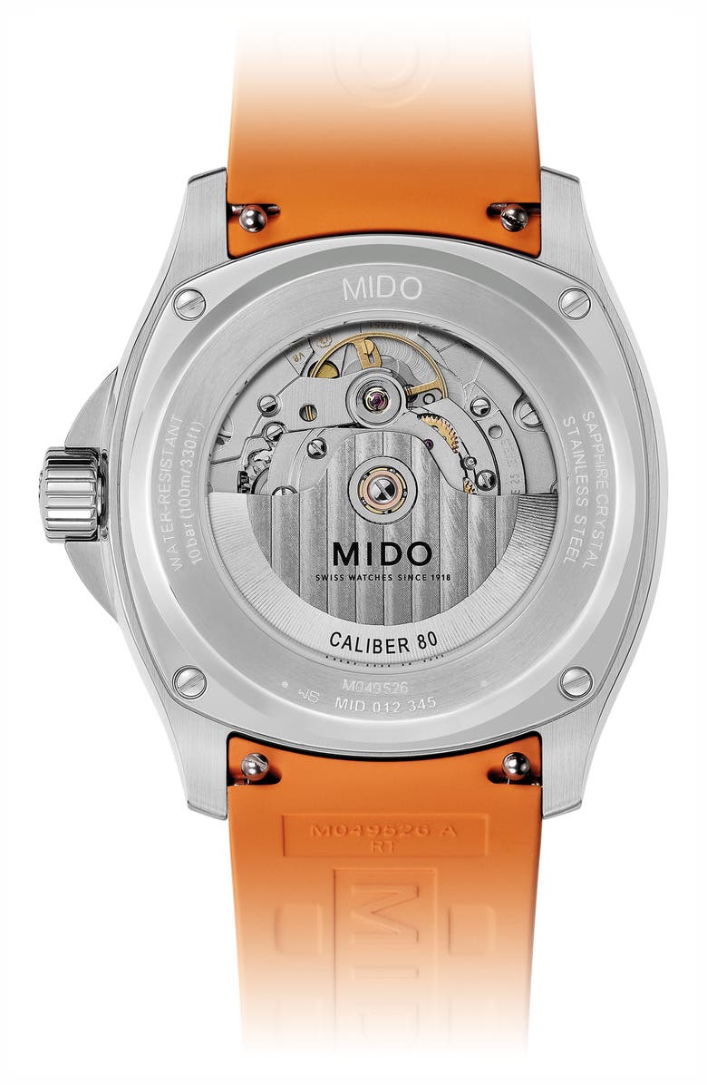 MIDO Multifort Square Automatic Rubber Strap Watch, 40mm, Alternate, color, Grey