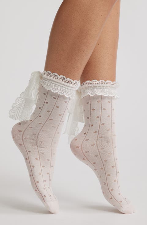 Lace Trim Cotton Blend Crew Socks