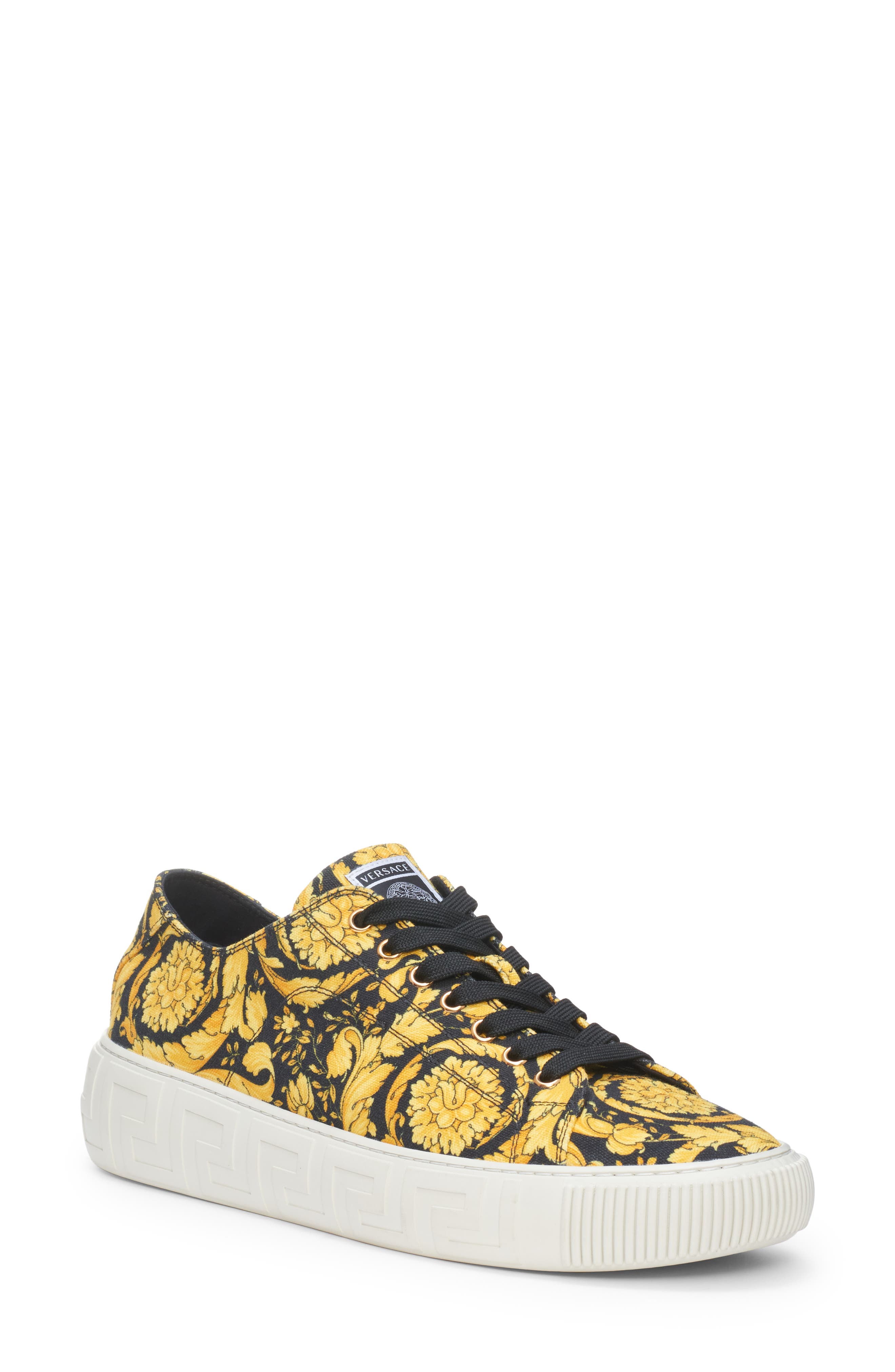 Versace Greca Barocco Print Low Top Sneaker, Main, color, Black Gold Black-Versace Gold