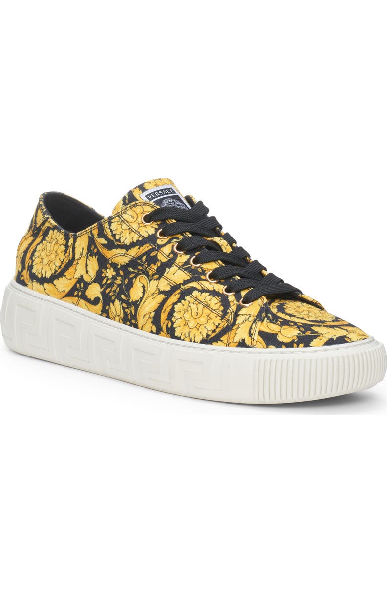 Versace Greca Barocco Print Low Top Sneaker, Main, color, Black Gold Black-Versace Gold