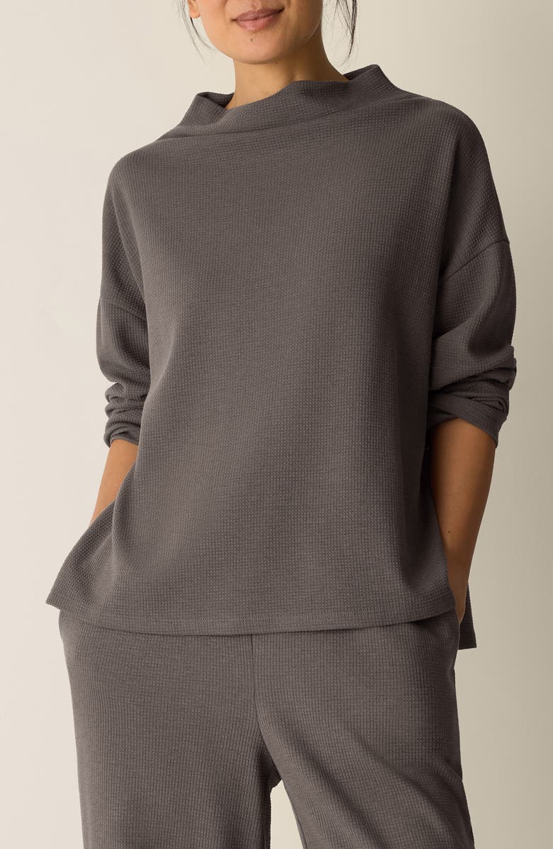 Eileen Fisher Funnel Neck Boxy Organic Cotton Blend Top, Main, color, Rye
