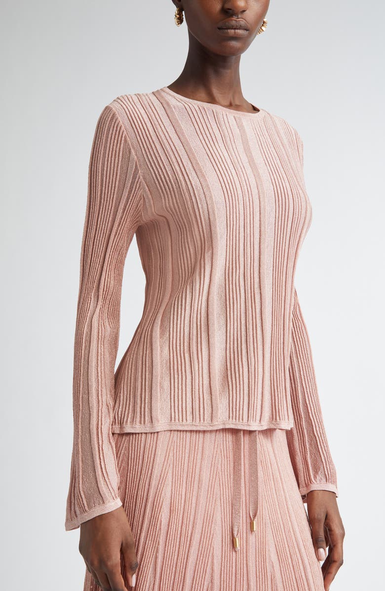 Zimmermann Lucky Metallic Rib Sweater, Alternate, color, Metallic Pink
