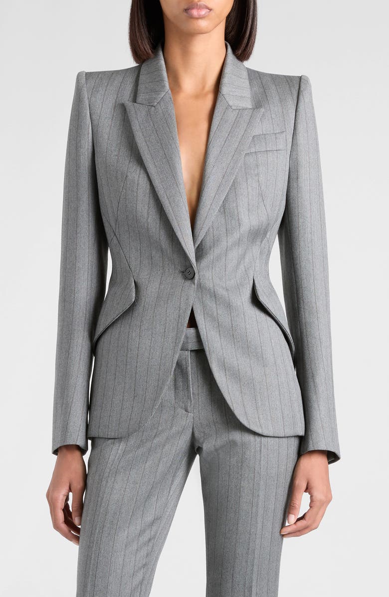 McQueen T-Bar Herringbone Wool Blazer, Main, color, Grey