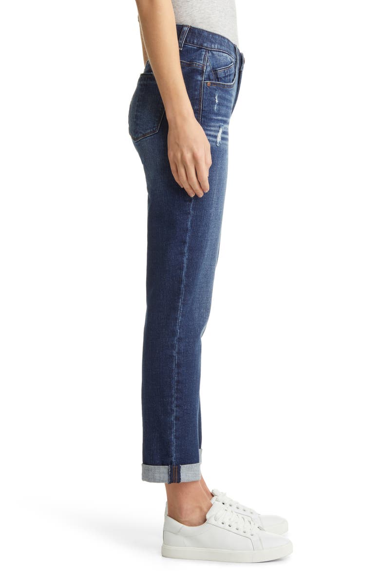Gemma 'Ab'Solution Distressed Girlfriend Jeans, Alternate, color, BLUE