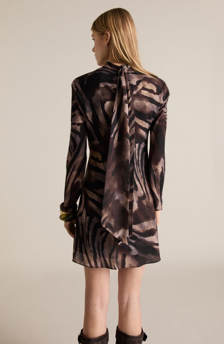 MANGO Animal Print Long Sleeve Satin Minidress, Alternate, color, 
