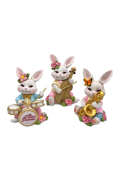 Easter Bunny Band Musician 3-piece Figurine Set
