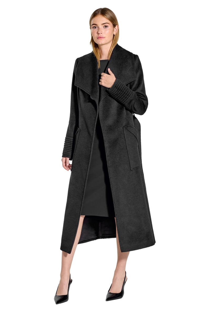 SENTALER Wide Collar Belted Alpaca & Wool Wrap Coat, Alternate, color, Black