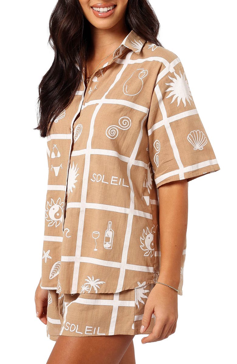 Petal & Pup Isabella Button-Up Shirt & Shorts Set, Alternate, color, Tan Soleil Print