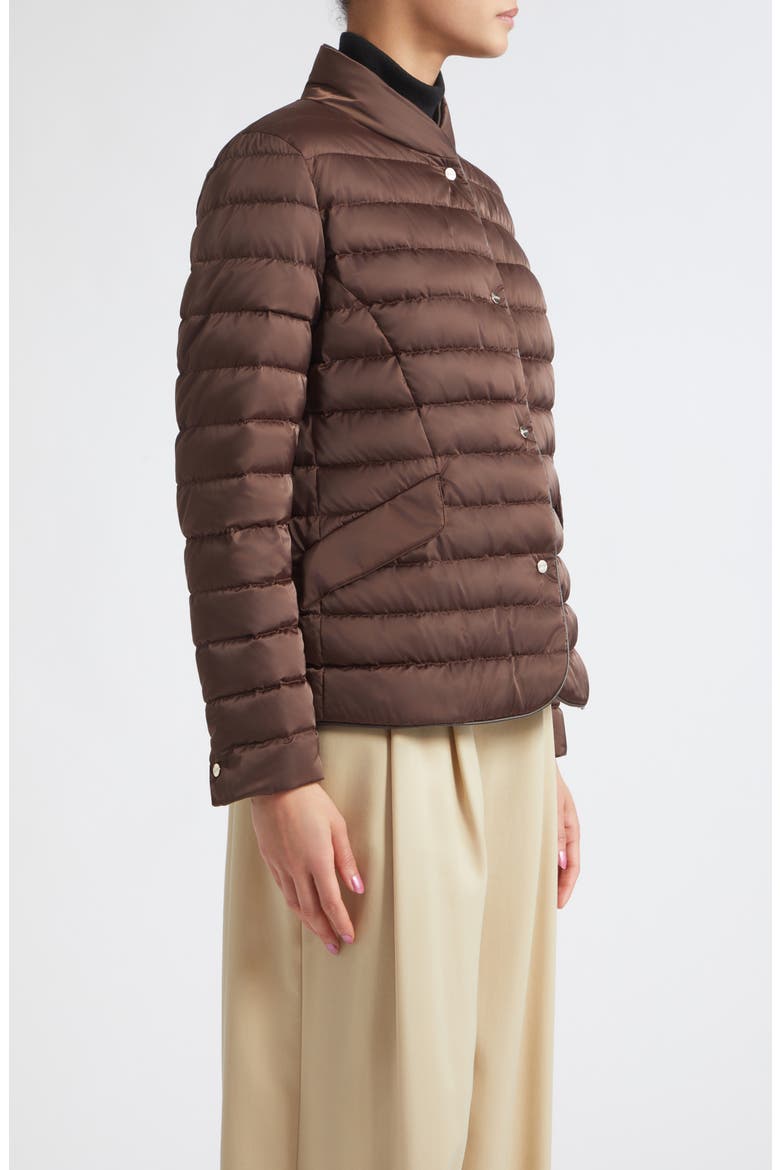 Sateen Quilted Down & Feather Blazer, Alternate, color, DARK BROWN