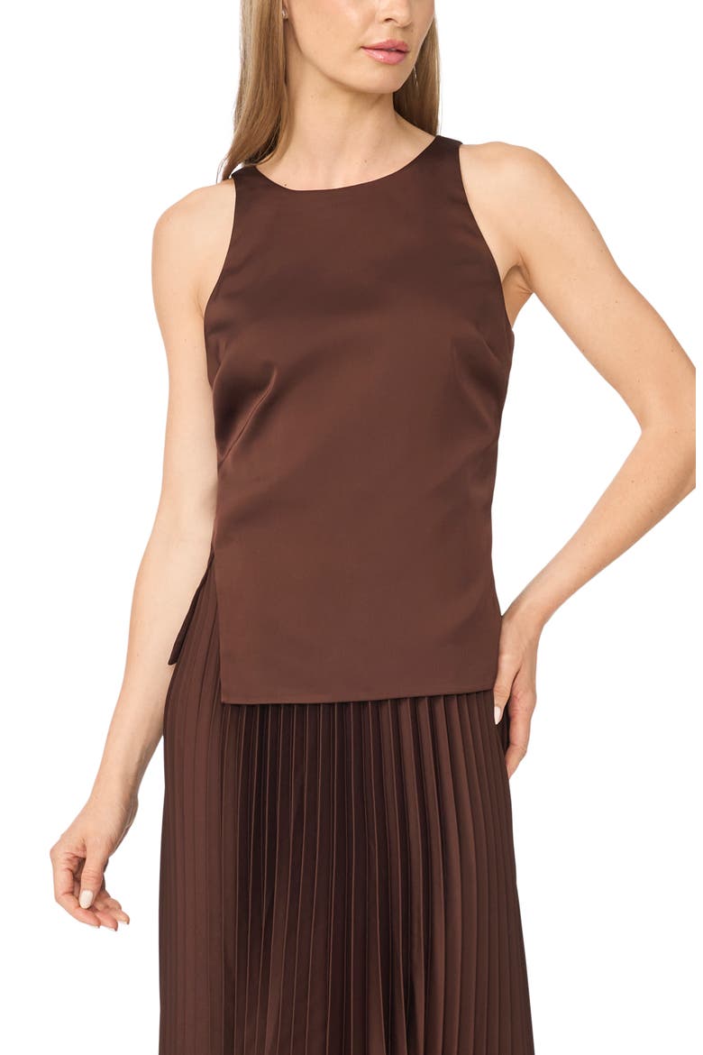 Pleated Scoop Neck Midi Dress, Main, color, CHICORY COFFEE