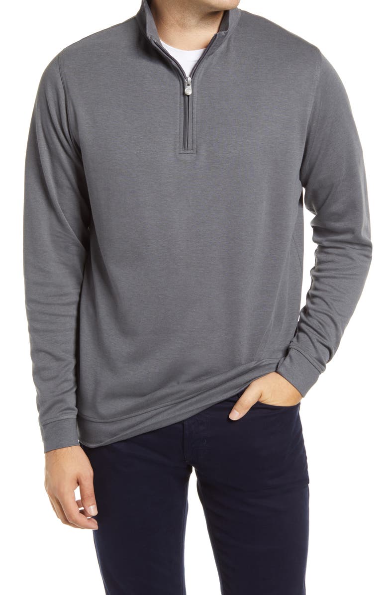 Peter Millar Comfort Interlock Quarter Zip Pullover, Main, color, Iron