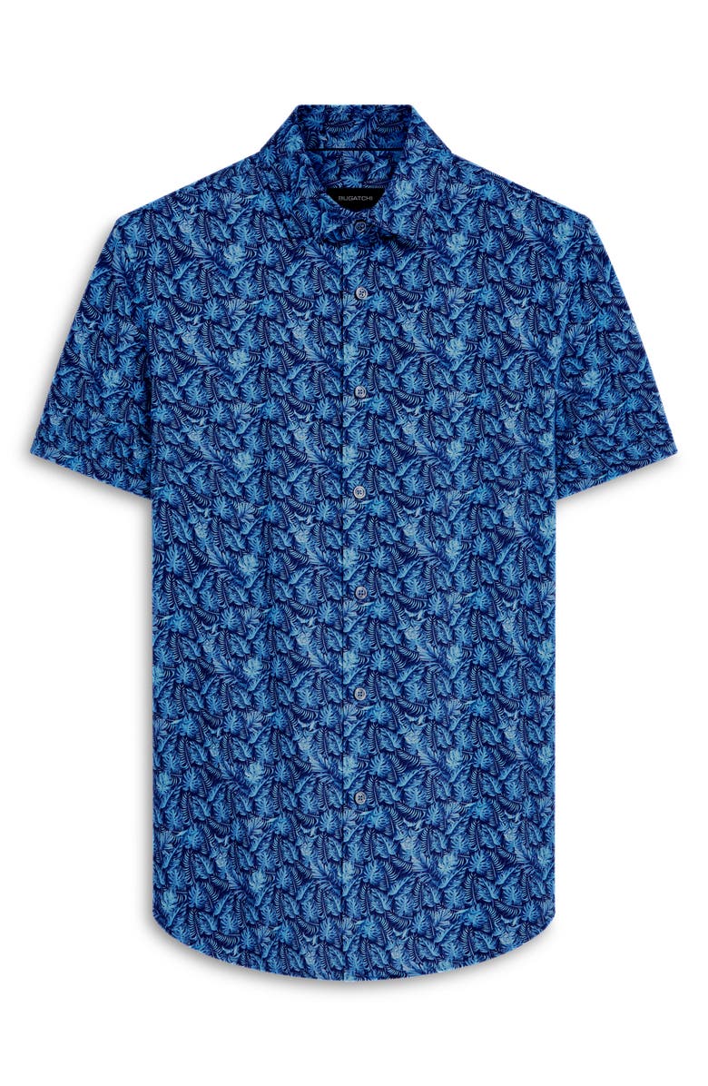 Bugatchi Miles OoohCotton<sup>®</sup> Leaf Print Short Sleeve Button-Up Shirt, Alternate, color, 
