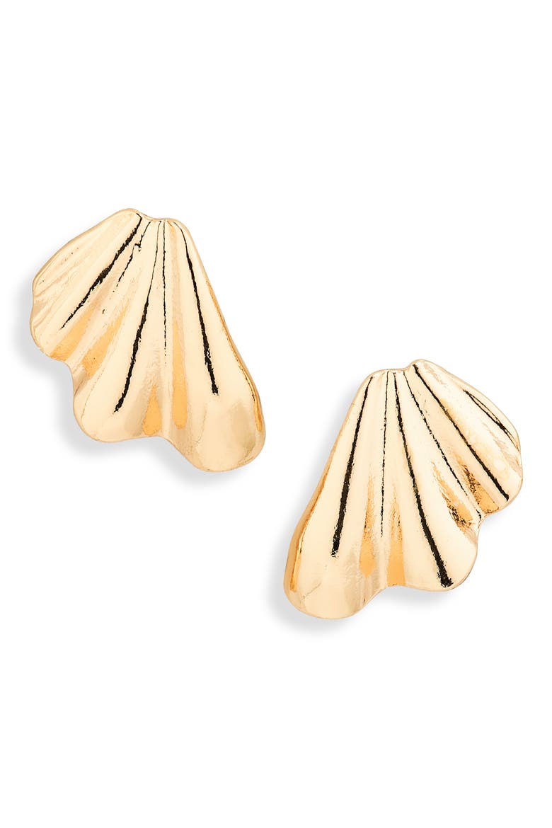 Textured Fan Stud Earrings, Main, color, GOLD
