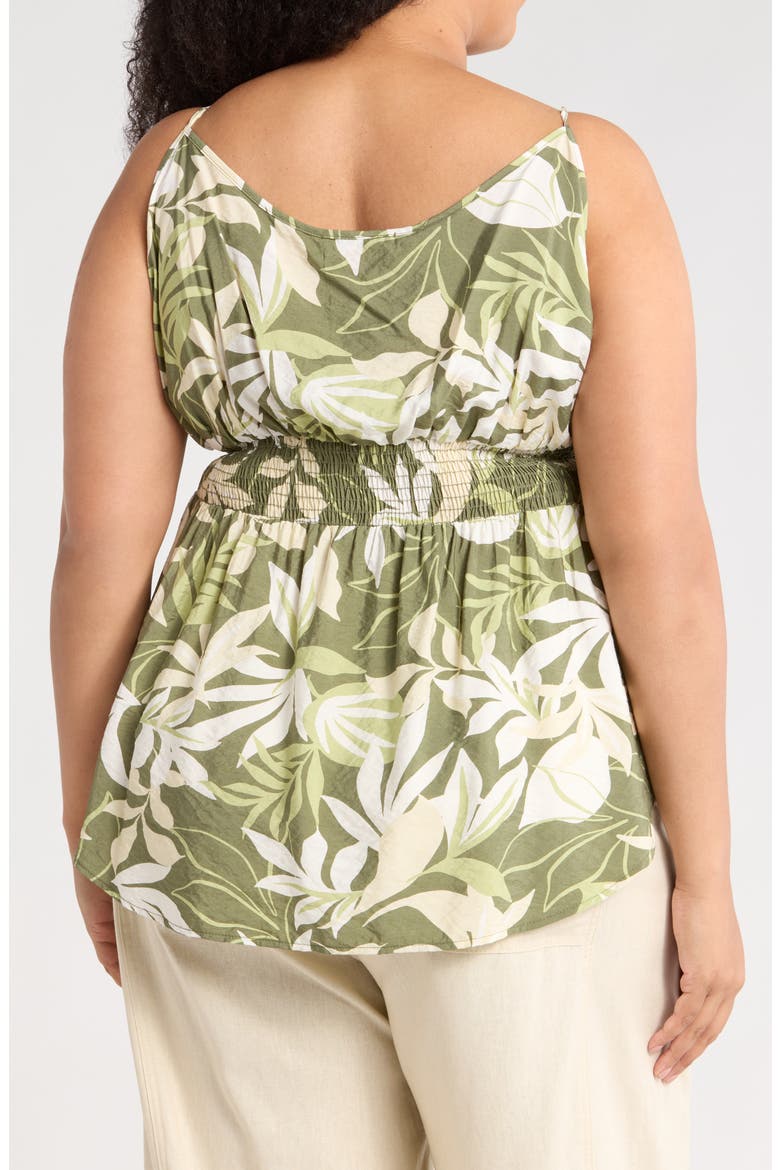 Tropical Print Smocked Peplum Camisole, Alternate, color, OLIVE