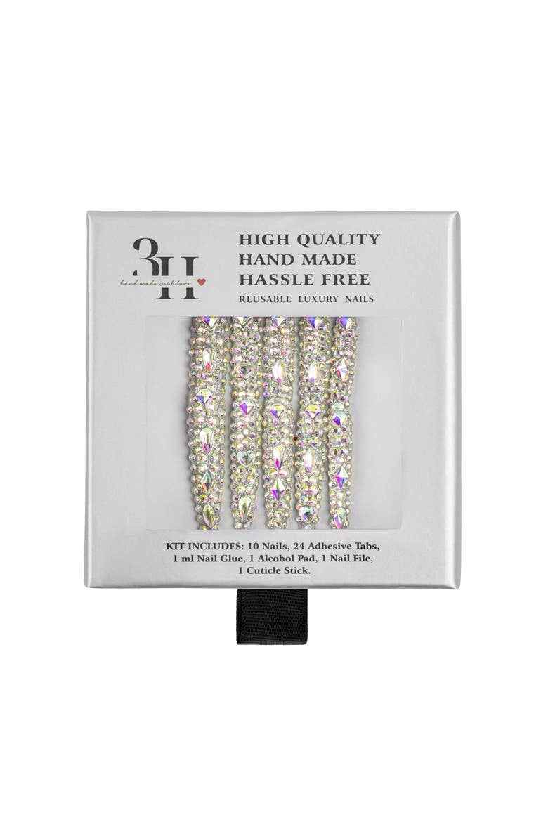Diamond Dust Luxury Handmade Press On Nails, Alternate, color, metallic silver