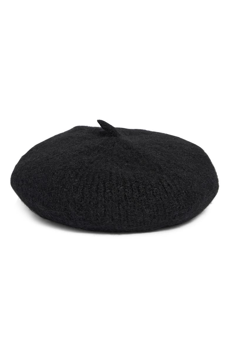 Steve Madden What the Fuzz Beret, Main, color, Black