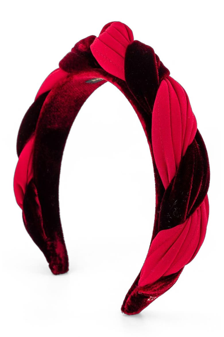 Olympe Velvet Braided Headband, Main, color, Burgundy